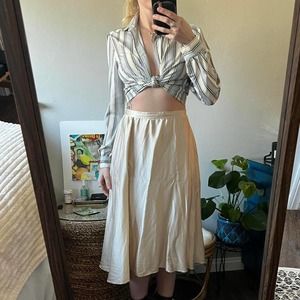 Vintage 100% Silk Blush Midi Skirt